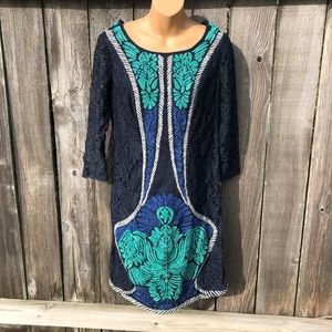 Ranna Gill Anthropologie Indrani Lace Dress Chenille Detail Women's Size M